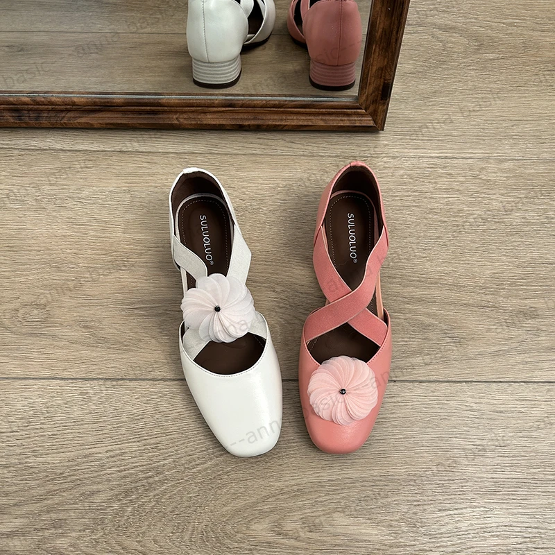 2.5cm/XW2086牛皮低跟浅口单鞋软底花卉时装凉鞋女夏季时尚凉鞋