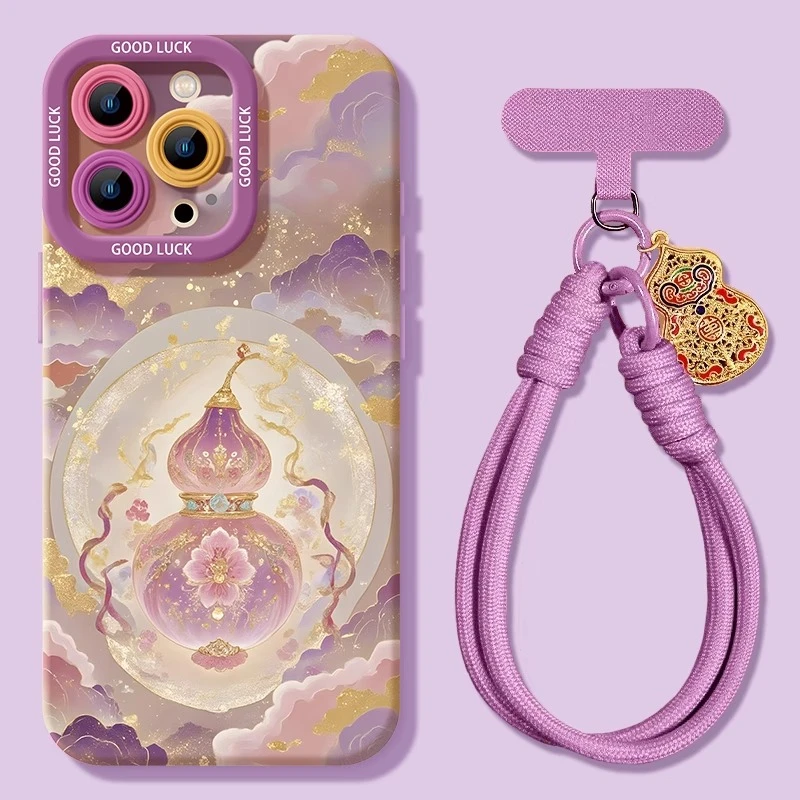 祥云葫芦适用iphone16promax手机壳苹果15pro带挂绳14por好运创意