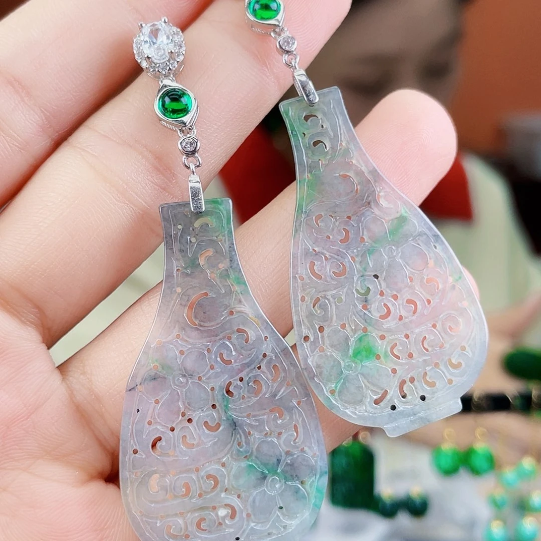 翡翠银S925镶嵌耳饰