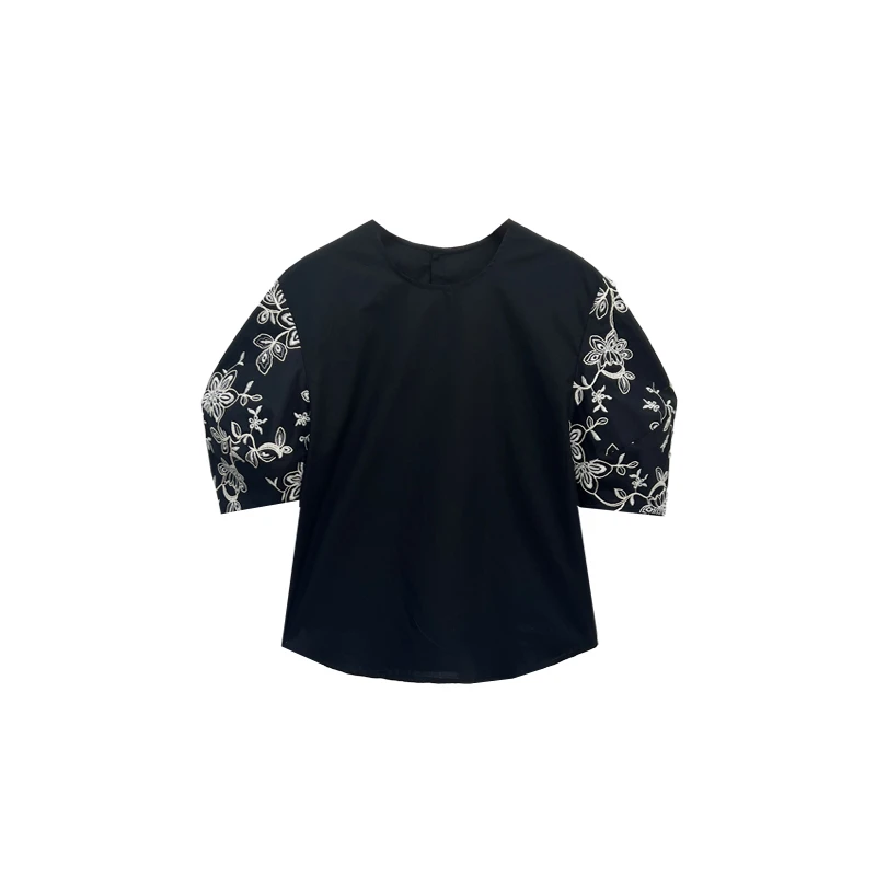 【橙庐】362015原创高支棉刺绣花苞袖上衣 春夏女士时尚休闲宽松