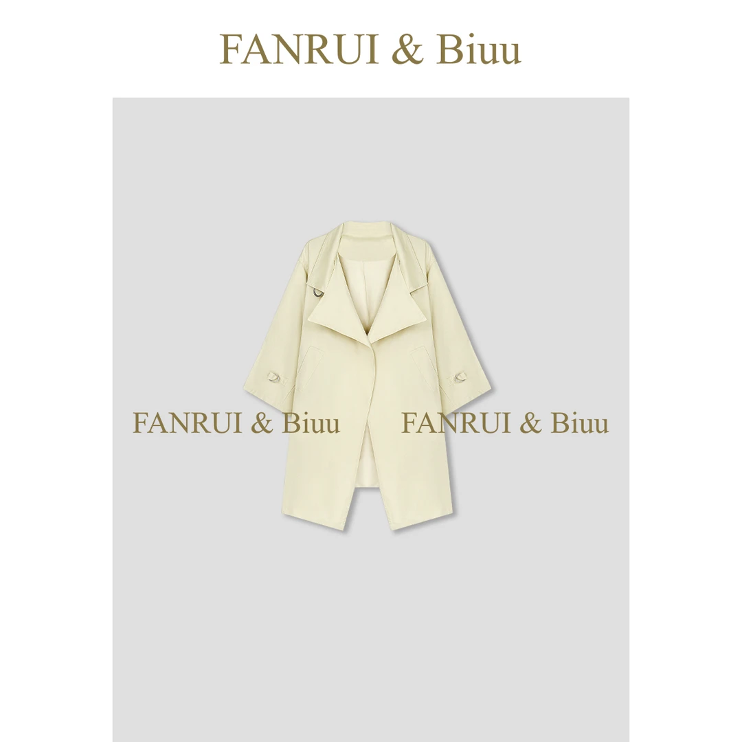 FANRUI/泛芮 「贝贝biuu」气质翻领复古系带收腰显瘦风衣外套B18016