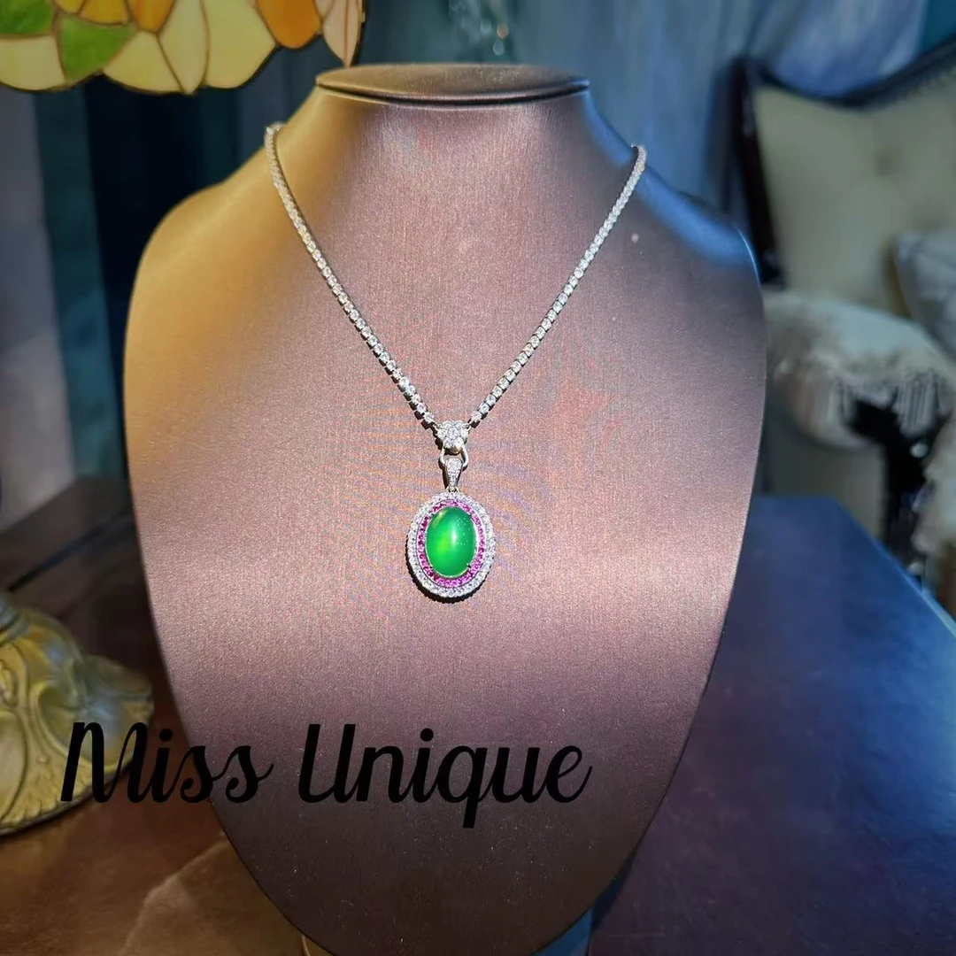 S2173圆形红刚绿石石项链