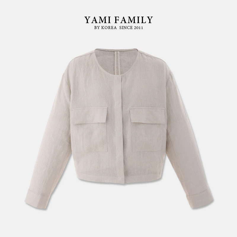 YM-WT-2499 气质长袖短款时尚休闲百搭复古设计师外套女士简约