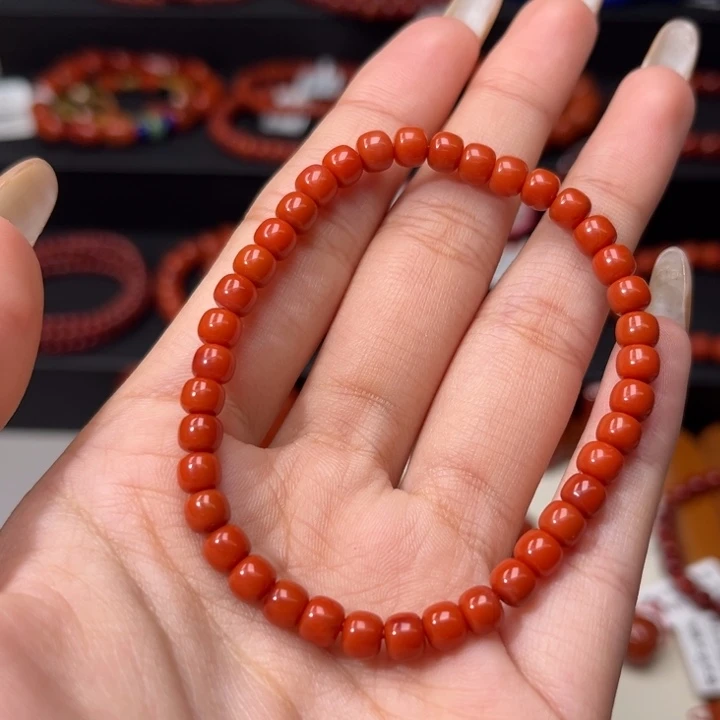 南红玛瑙未镶嵌手链满肉柿子红老型5mm手串