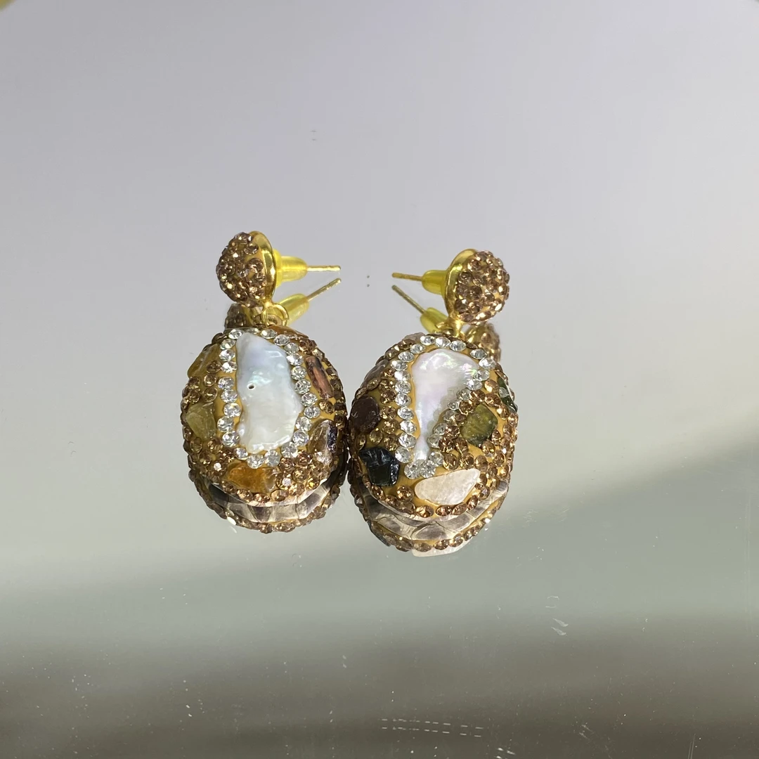 铜合金合成锆石耳饰 TTSD 白色不规则形状耳饰 1149