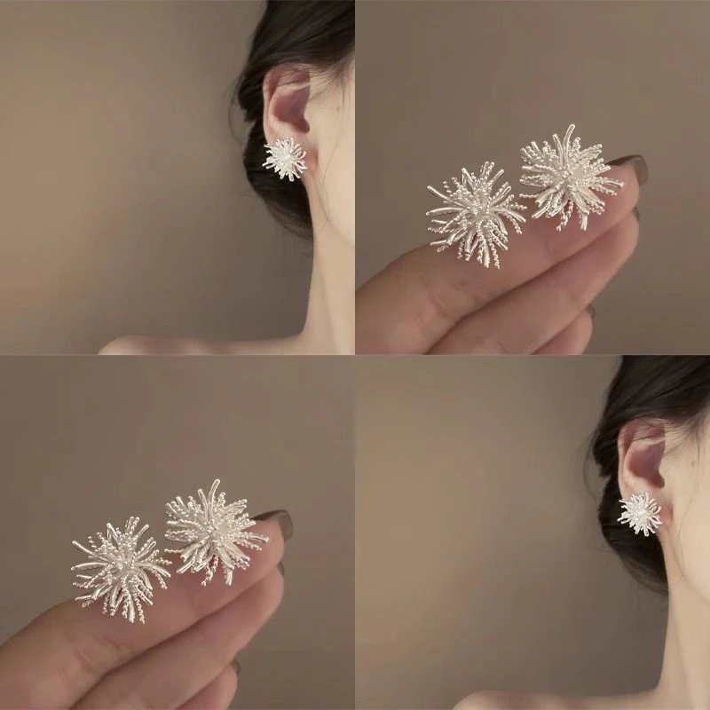 烟火线条!蒲公英耳钉2025新款小众设计精致耳环独特个性百搭耳饰