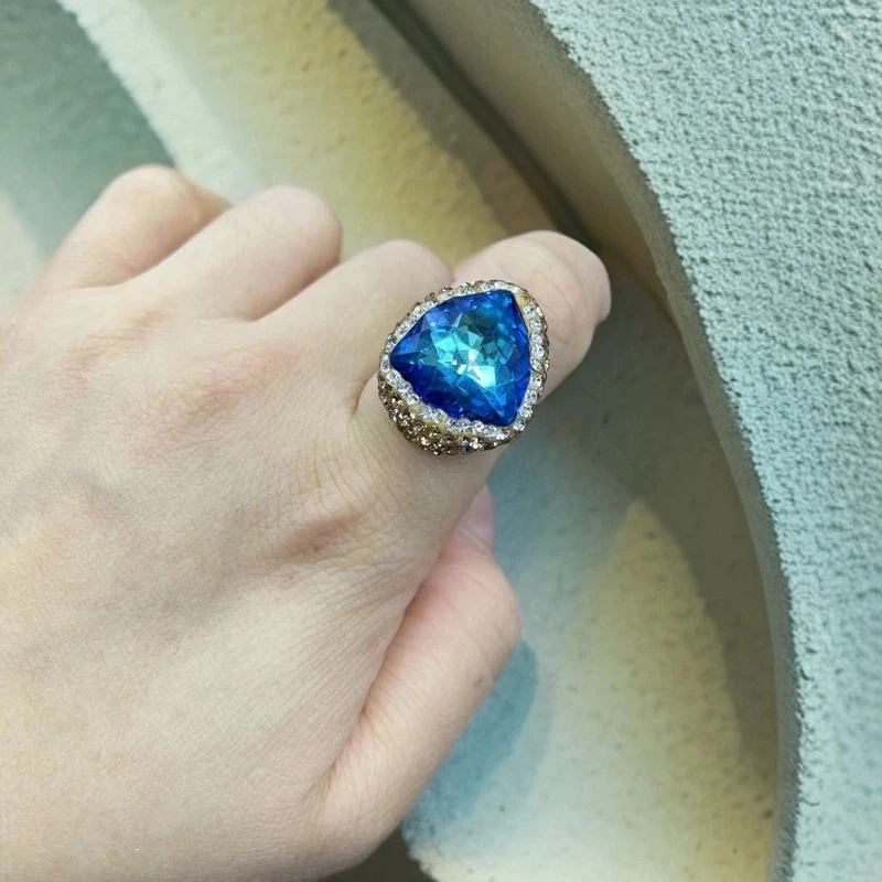 铜合金戒指 重工艺轻奢戒指法式浪漫炫光开口戒指