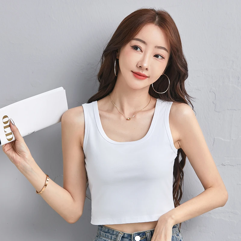 夏季短款漏肚脐背心2025新款纯色内搭女式背心时尚洋气圆领打底衫