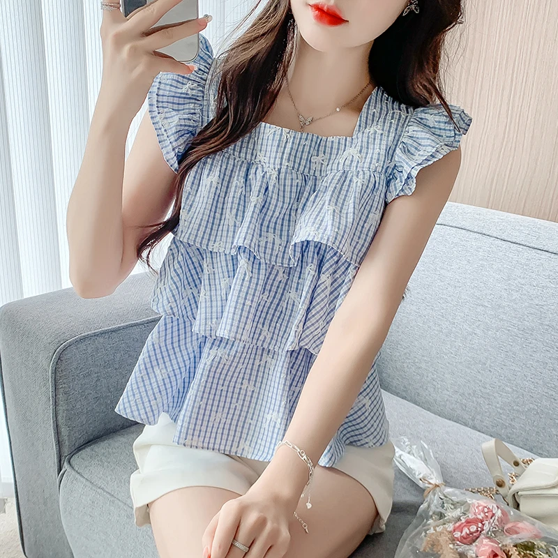 法式荷叶边短袖衬衫女装2025夏季新款洋气减龄设计感小众气质上衣