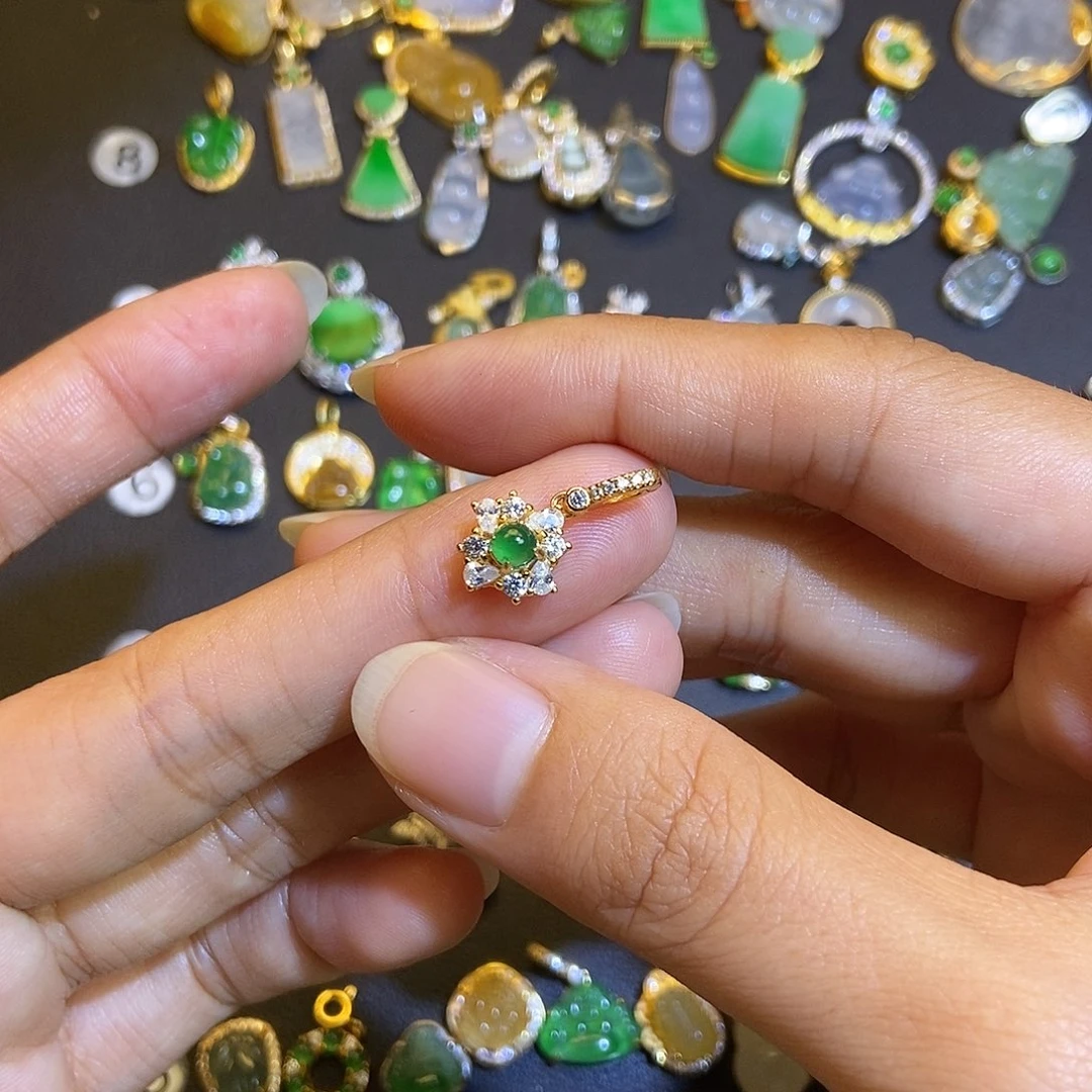 翡翠银S925镶嵌吊坠(不含链)