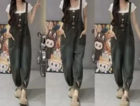 网红爆款时尚减龄连体显瘦百搭牛仔背带裤