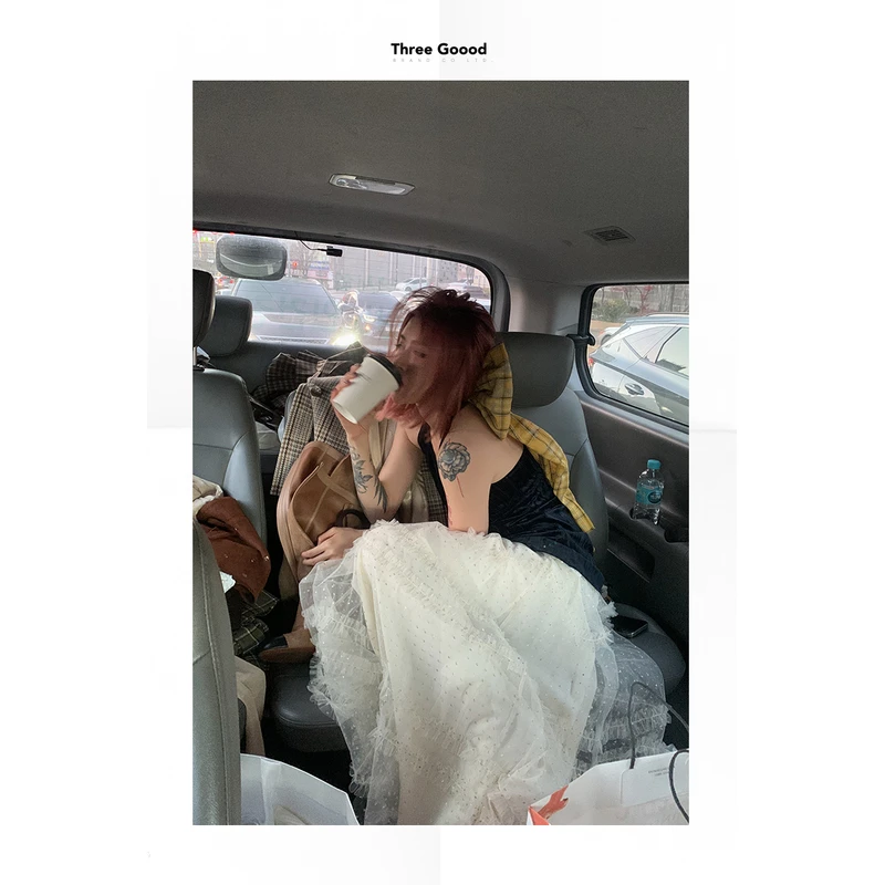 THREE GOOOD/三吉白月笼纱爱心网纱半身裙SSQ241221