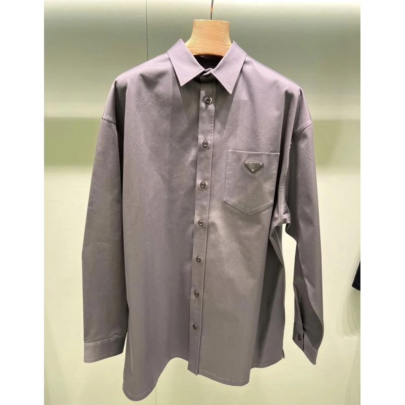 99新 Prada/普拉达  yy871  棉 23ss灰色三角标长袖衬衫 M码