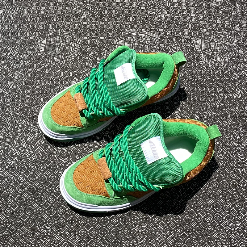 秋季新款棕绿色低帮面包鞋休闲板鞋时尚学生小众潮鞋百搭鞋子男鞋