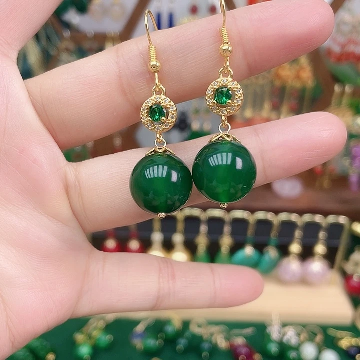 玛瑙/玉髓合金耳饰