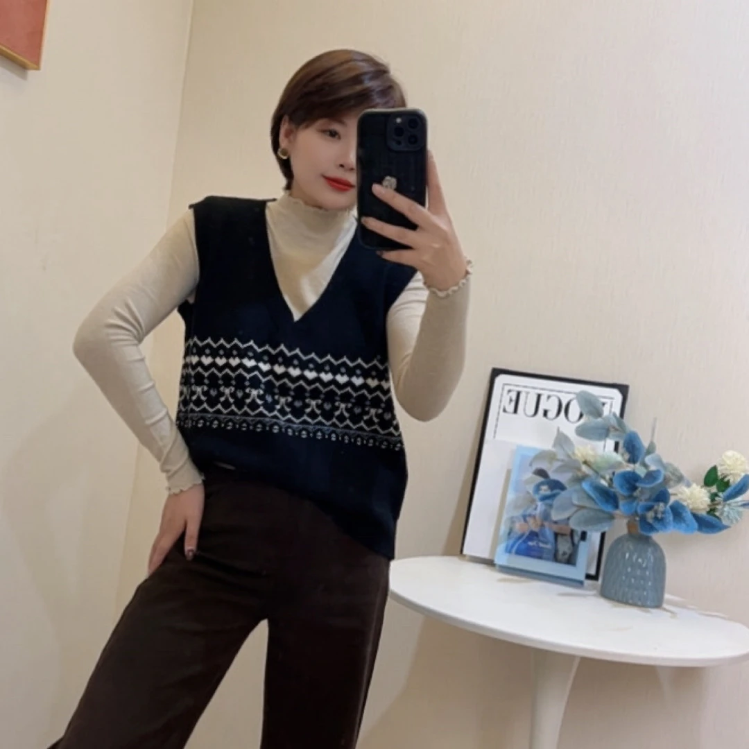 秋冬新款时尚拼色针织背心马甲1885