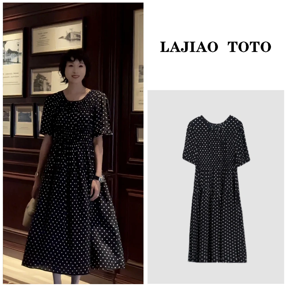LAJIAO TOTO【‌波点长裙】38姆米100桑蚕丝夏舒适轻奢连衣裙#24028