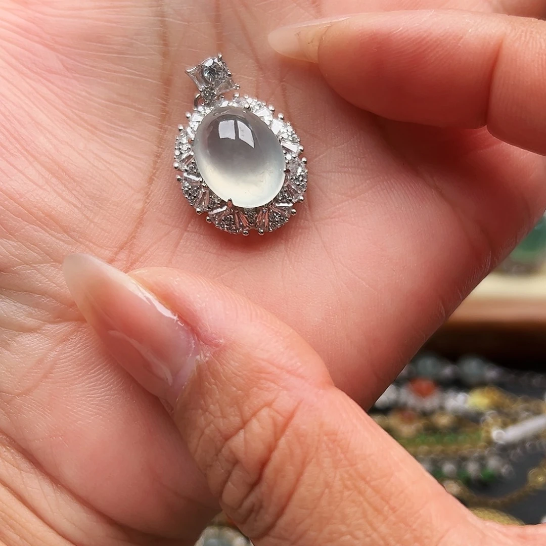 翡翠银S925镶嵌戒指缅甸天堂A货翡翠吊坠