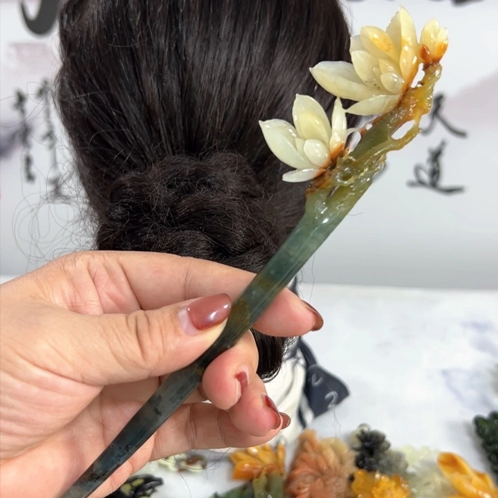 定制蛇纹石玉毛货发饰