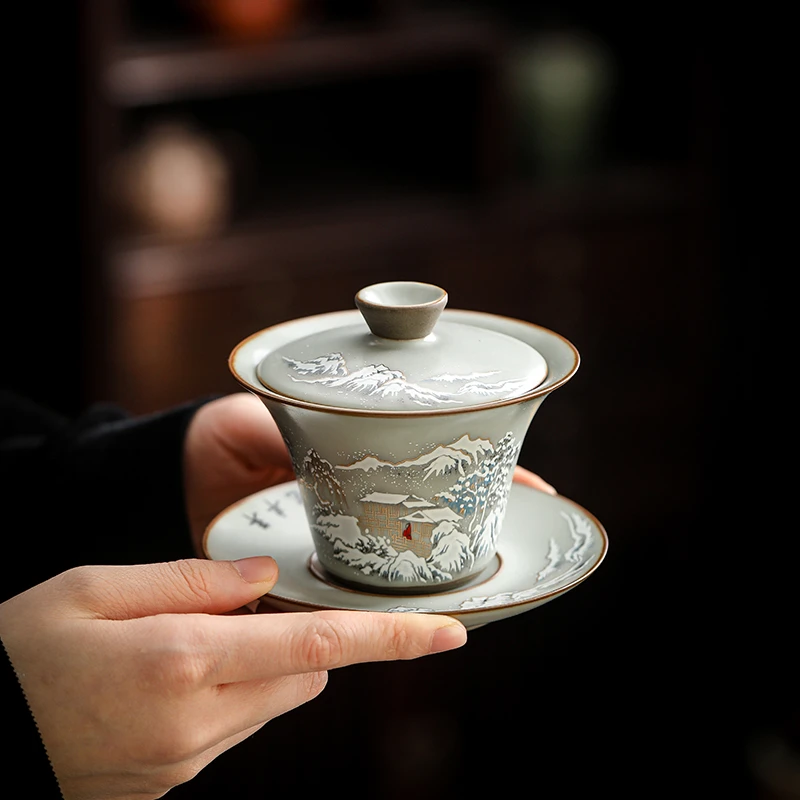 汝窑三才盖碗茶杯陶瓷开片可养防烫泡茶碗单个家用功夫茶具敬茶碗