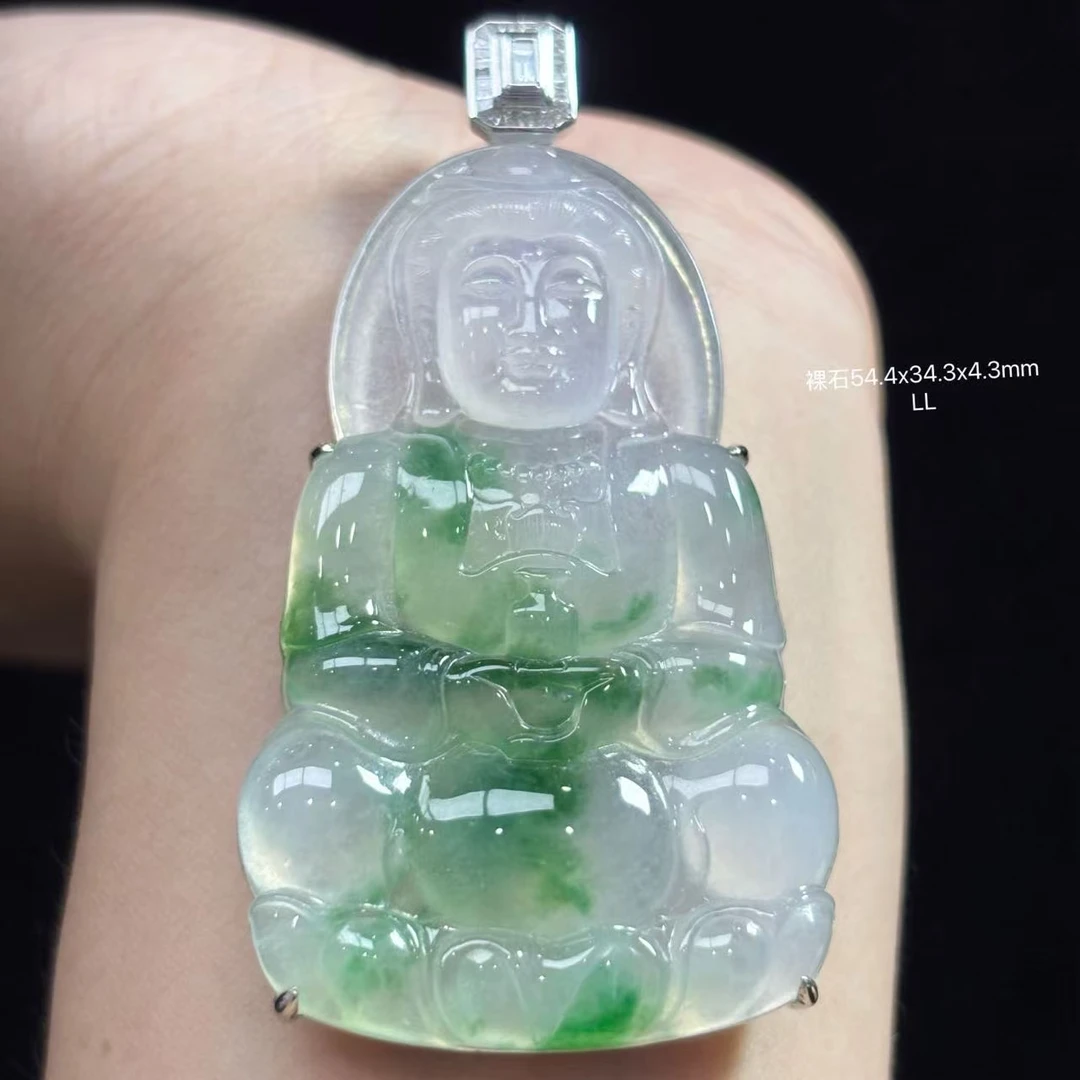 《缅甸翡翠珠宝严选》冰飘绿玉坠观音吊坠（下单质询）小众珠宝