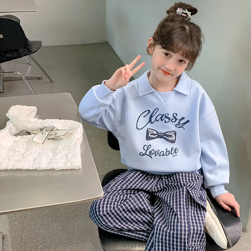 女童卫衣春装2025新款洋气儿童春秋款小女孩春季宽松POLO领9470