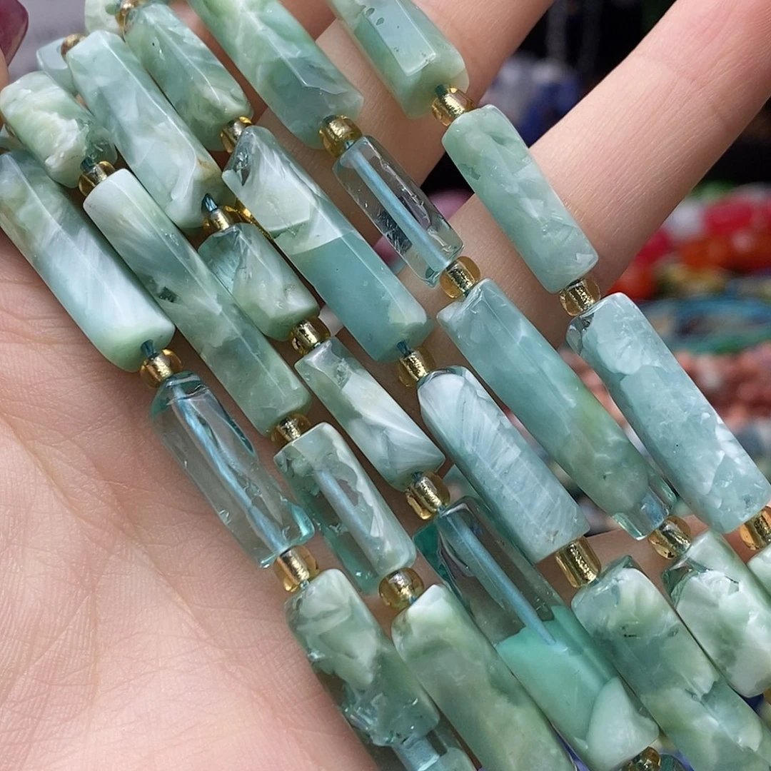 玛瑙/玉髓未镶嵌珠宝半成品绿天使手工三角柱约17-20m一条