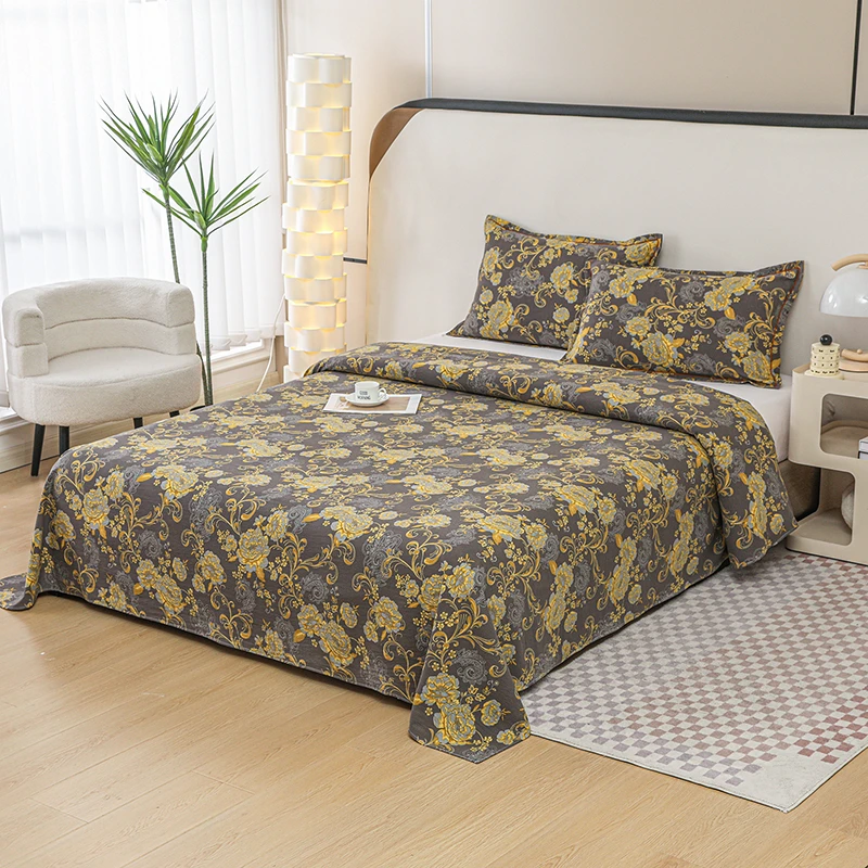 新款床单单件双层纱四季款合适1.5米1.8米2米床斜纹棉磨毛可裸睡