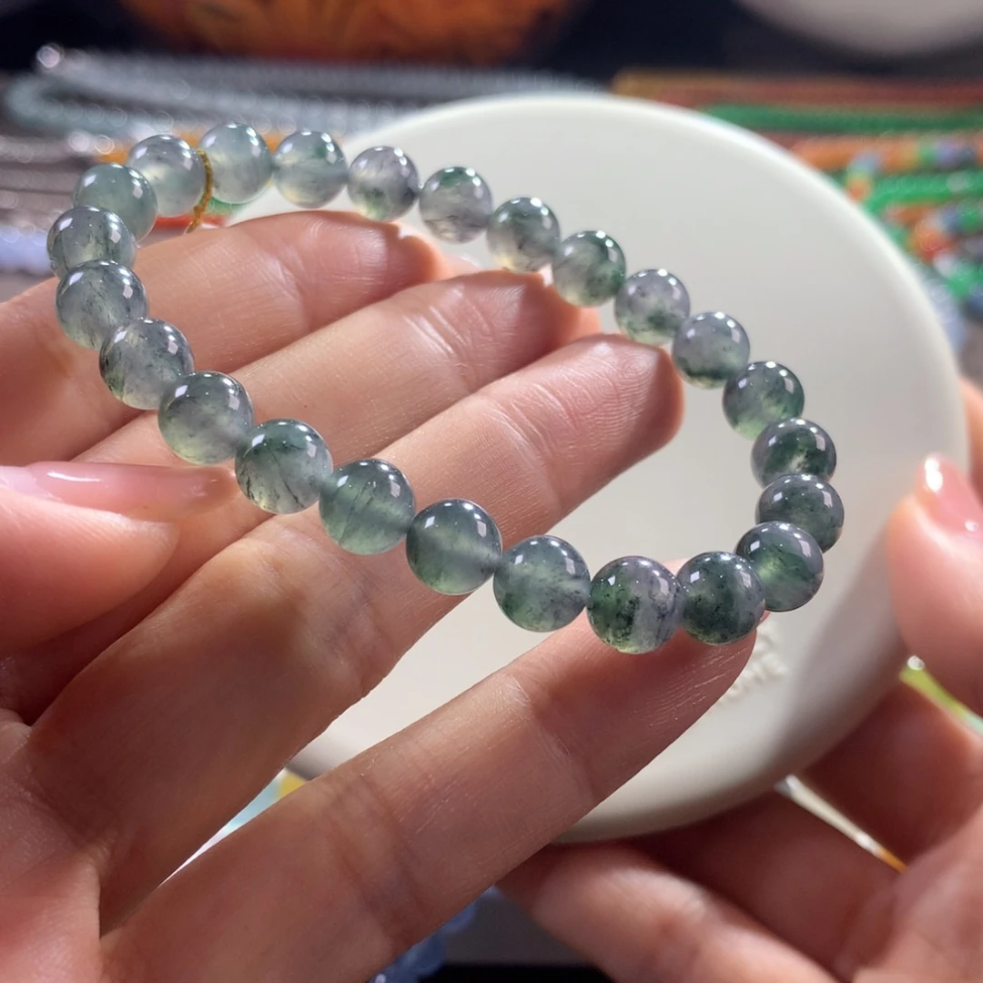 翡翠未镶嵌手链冰飘水墨花卡7.5