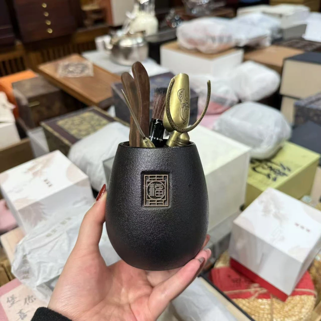 （胡子茶器）黑陶天福茶道四君子茶夹套装茶道配件  1389+1397