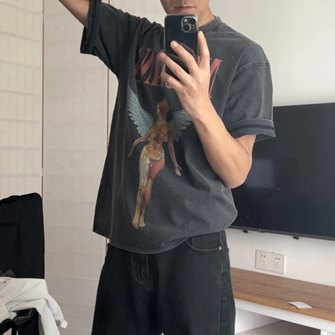 小虎崽SHOP Nirvana摇滚乐队TEE美式复古纯棉短袖T恤(天使封面01)