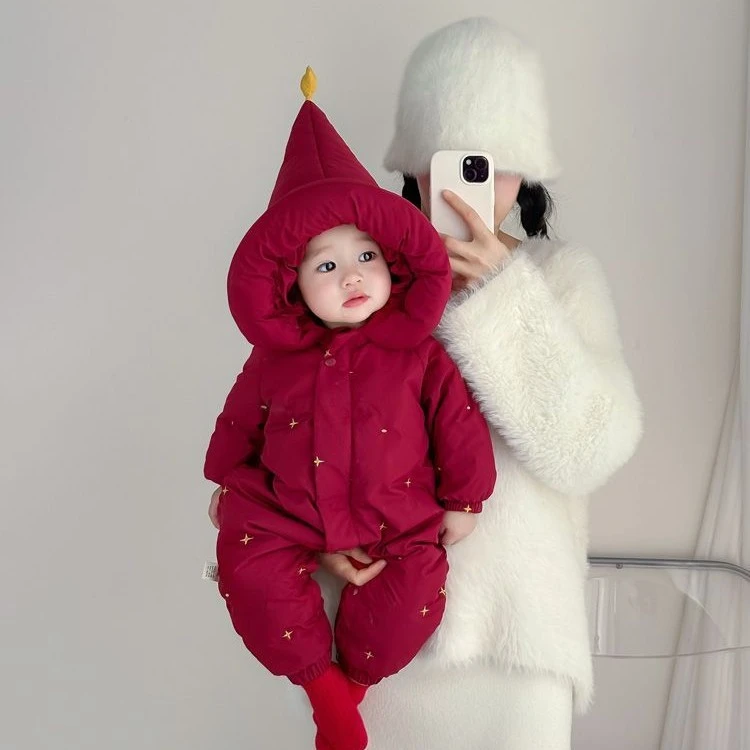 新生婴幼儿秋冬季羽绒棉服一岁宝宝冬天外出冬款加绒加厚连体衣服