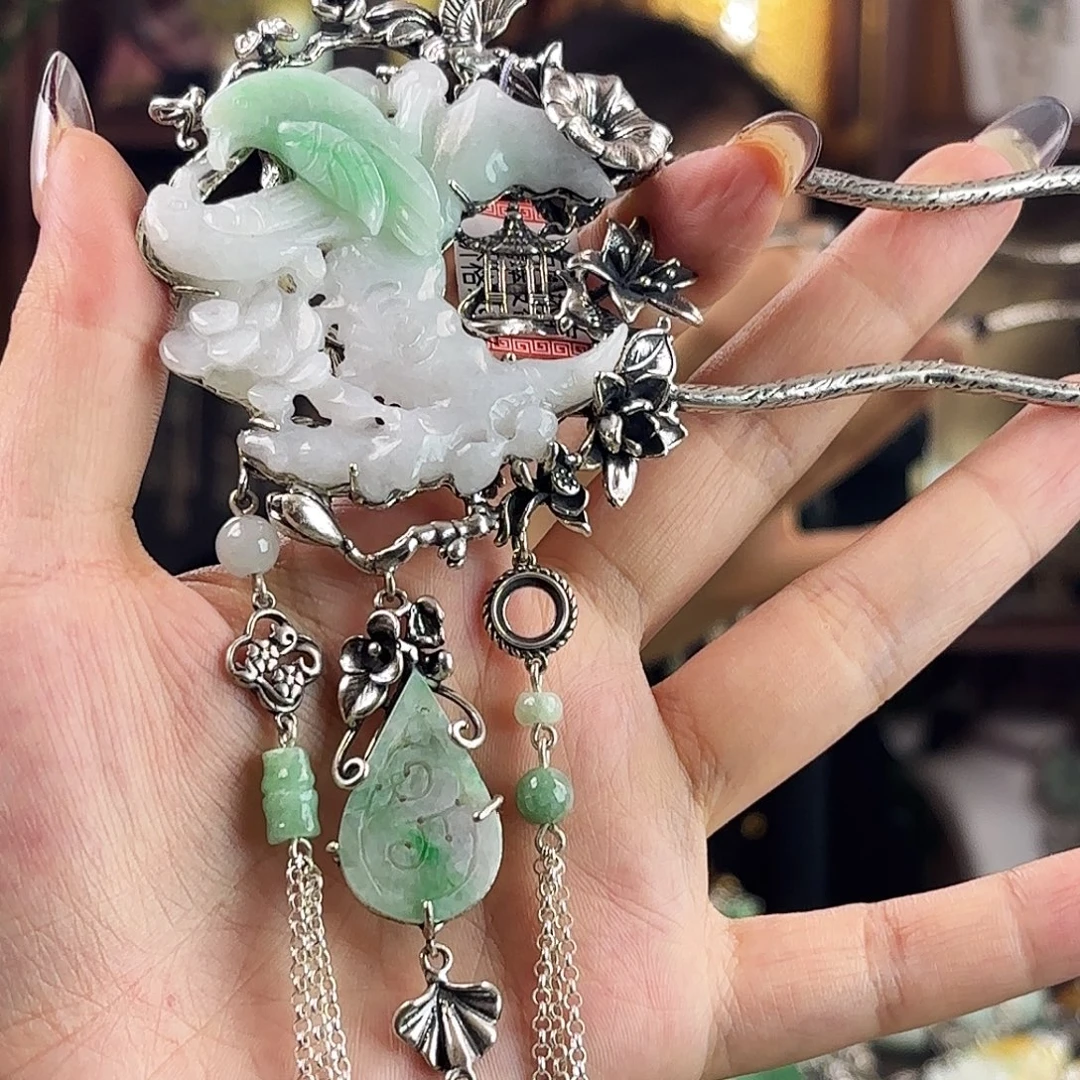 翡翠银S925镶嵌挂件