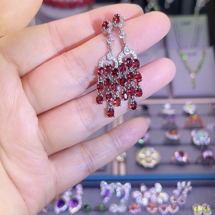 石榴石耳饰银S925镶嵌