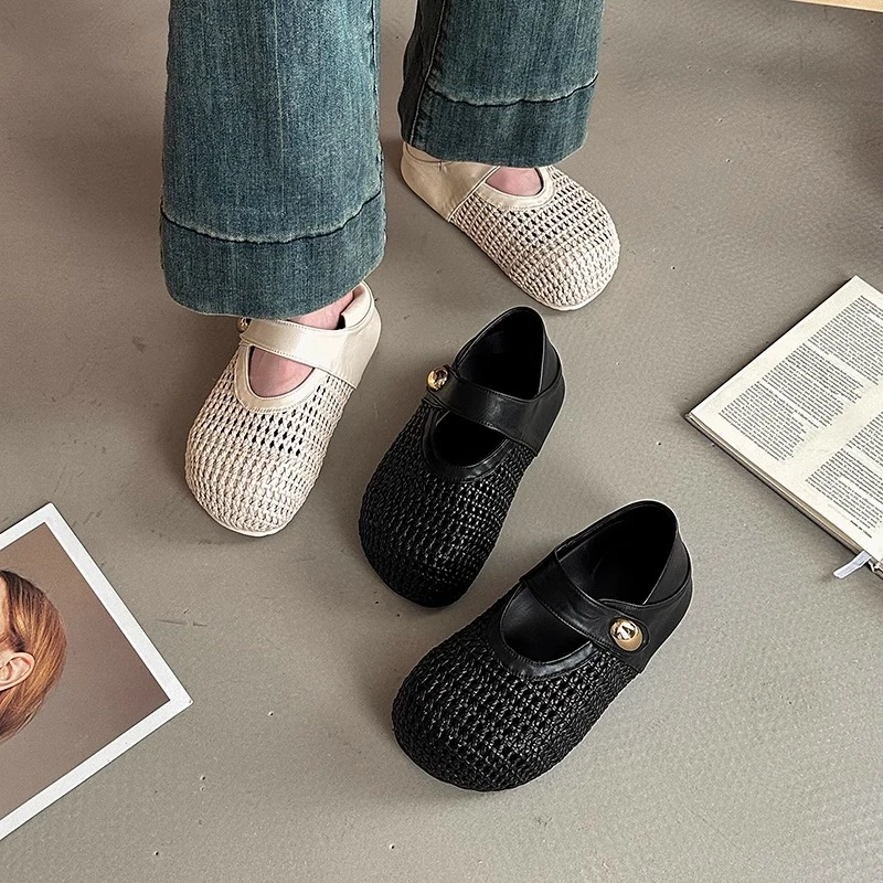 时尚简约百搭镂空厚底玛丽珍鞋女鞋士2025夏季新款透气清爽外穿单