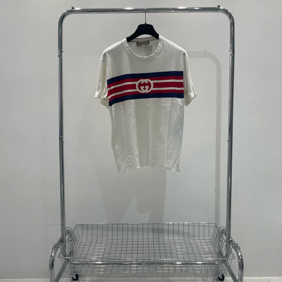 99新 GUCCI/古驰 gucci 古驰条纹印花双g短袖 yy01008 尺码xs