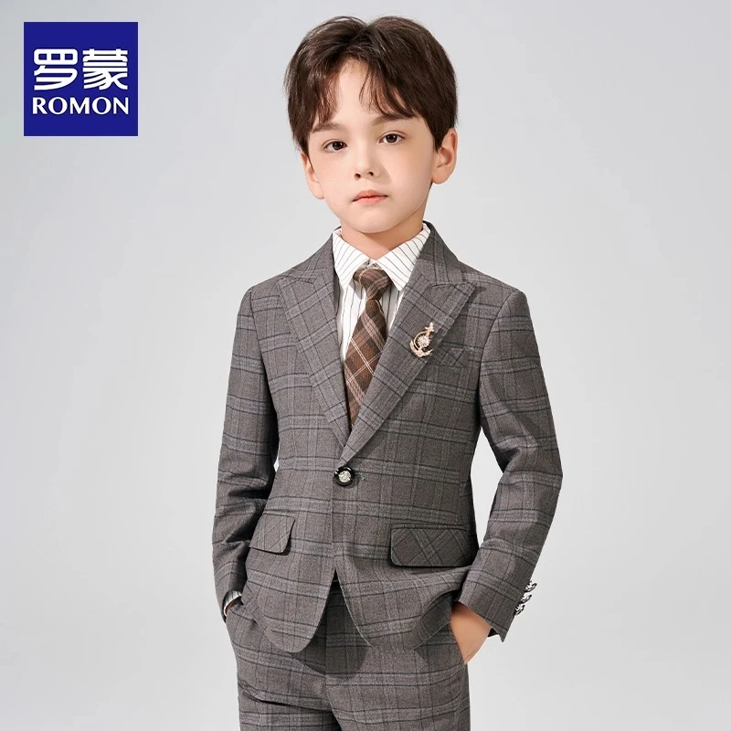 Romon/罗蒙儿童西装套装男童2025新款主持人礼服男孩西服演出服