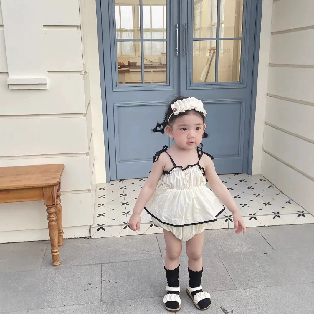 韩版夏季女宝宝小香风包屁哈衣A类婴儿公主吊带连体洋气外出爬服1