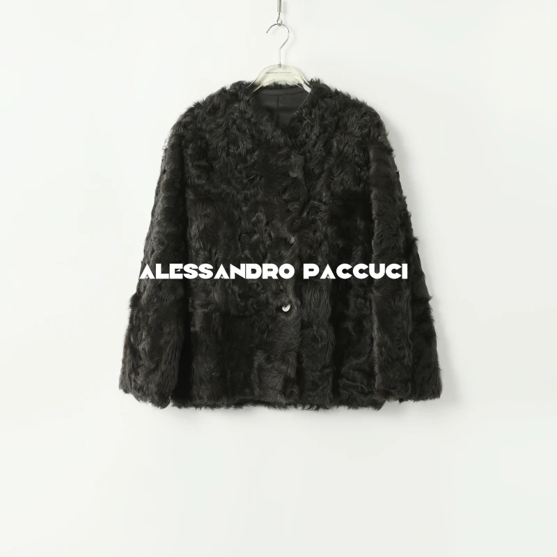 【孤品不退换】洛哥44036CM-1【韶华2】小湖羊皮毛一体双排扣百搭外套