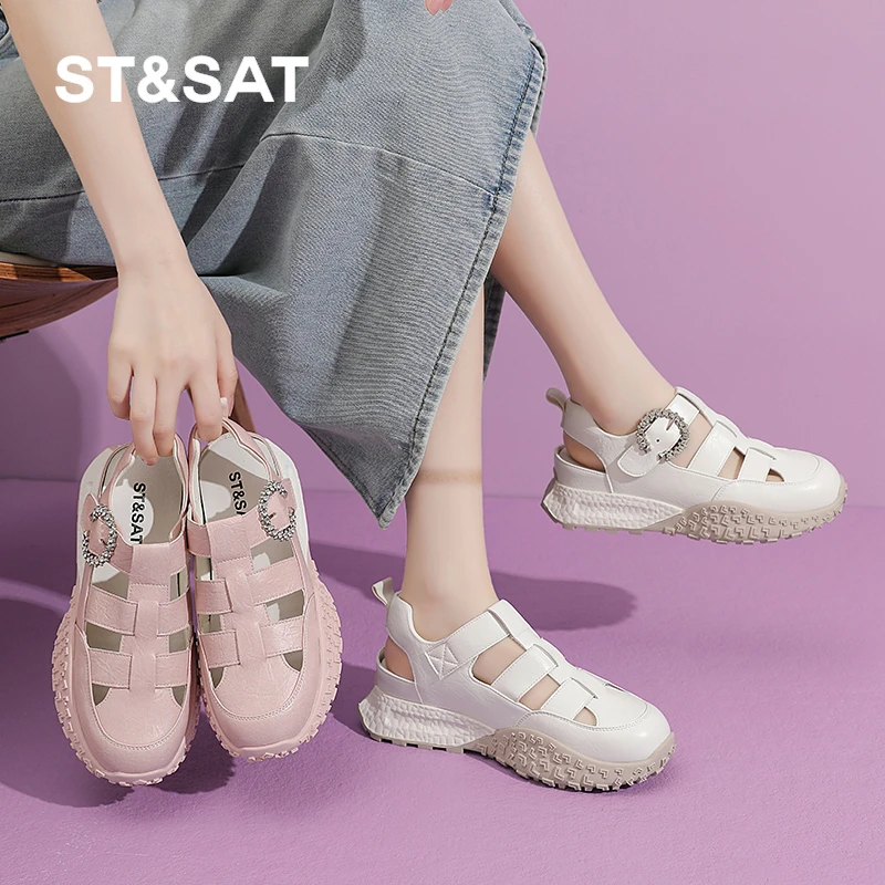星期六内增高包头运动凉鞋女6CM厚底2025夏季新款女鞋镂空老爹鞋