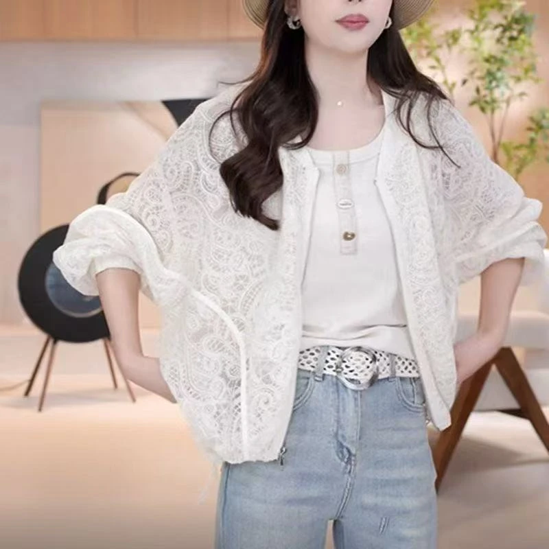 【倩倩精选】春季新款洋气圆领减龄设计感镂空蕾丝拉链短外套S871#