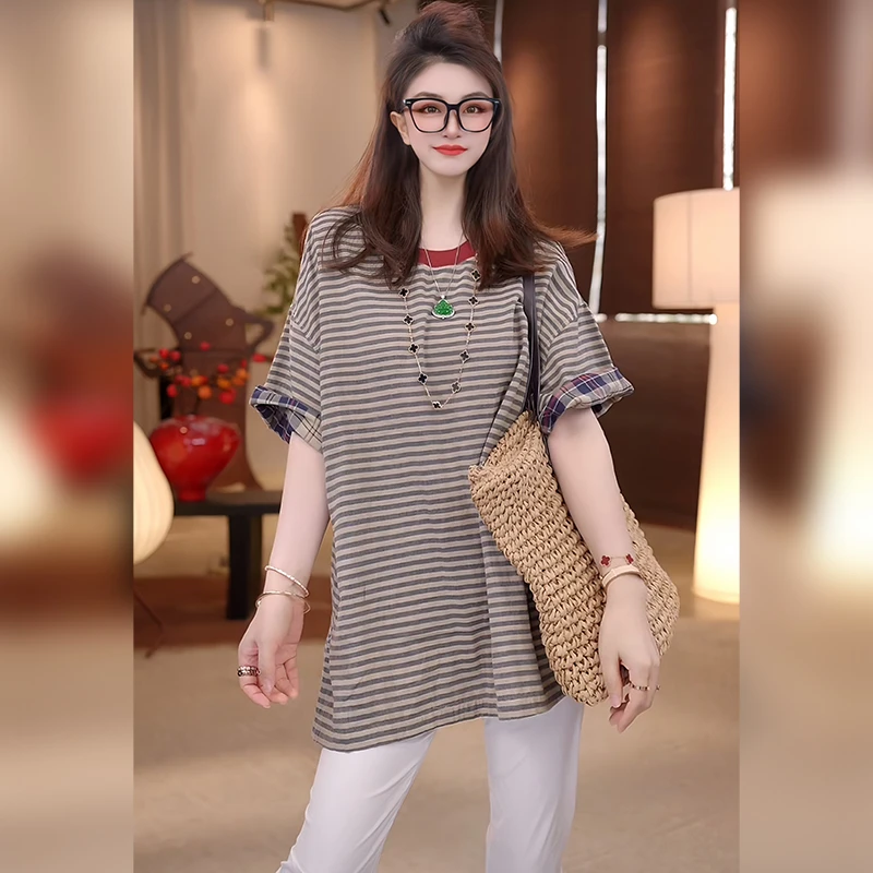 【Linda姐高端线】新款时尚复古气质百搭休闲条纹T恤AS5STX0161