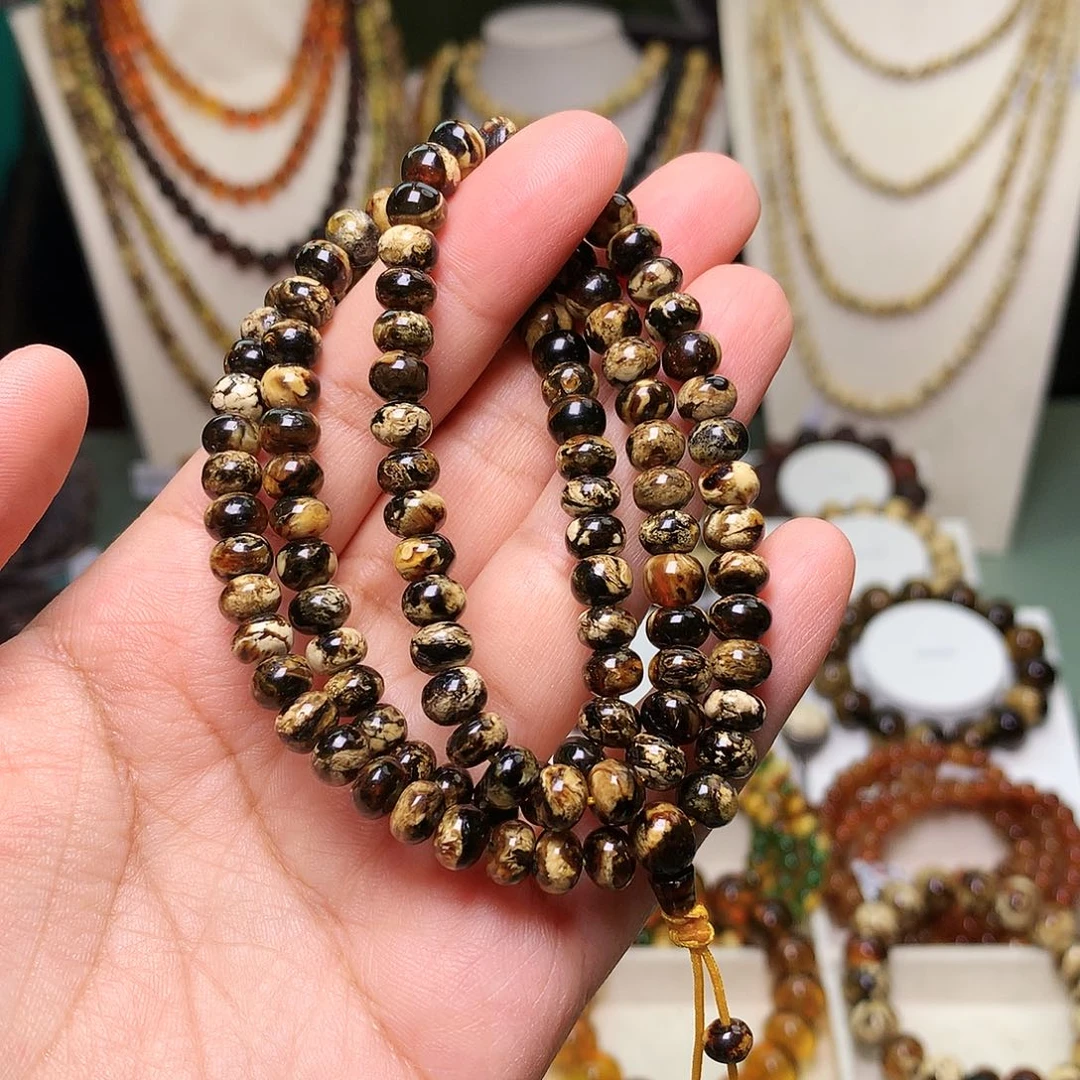 琥珀未镶嵌裸石熊猫花6-527