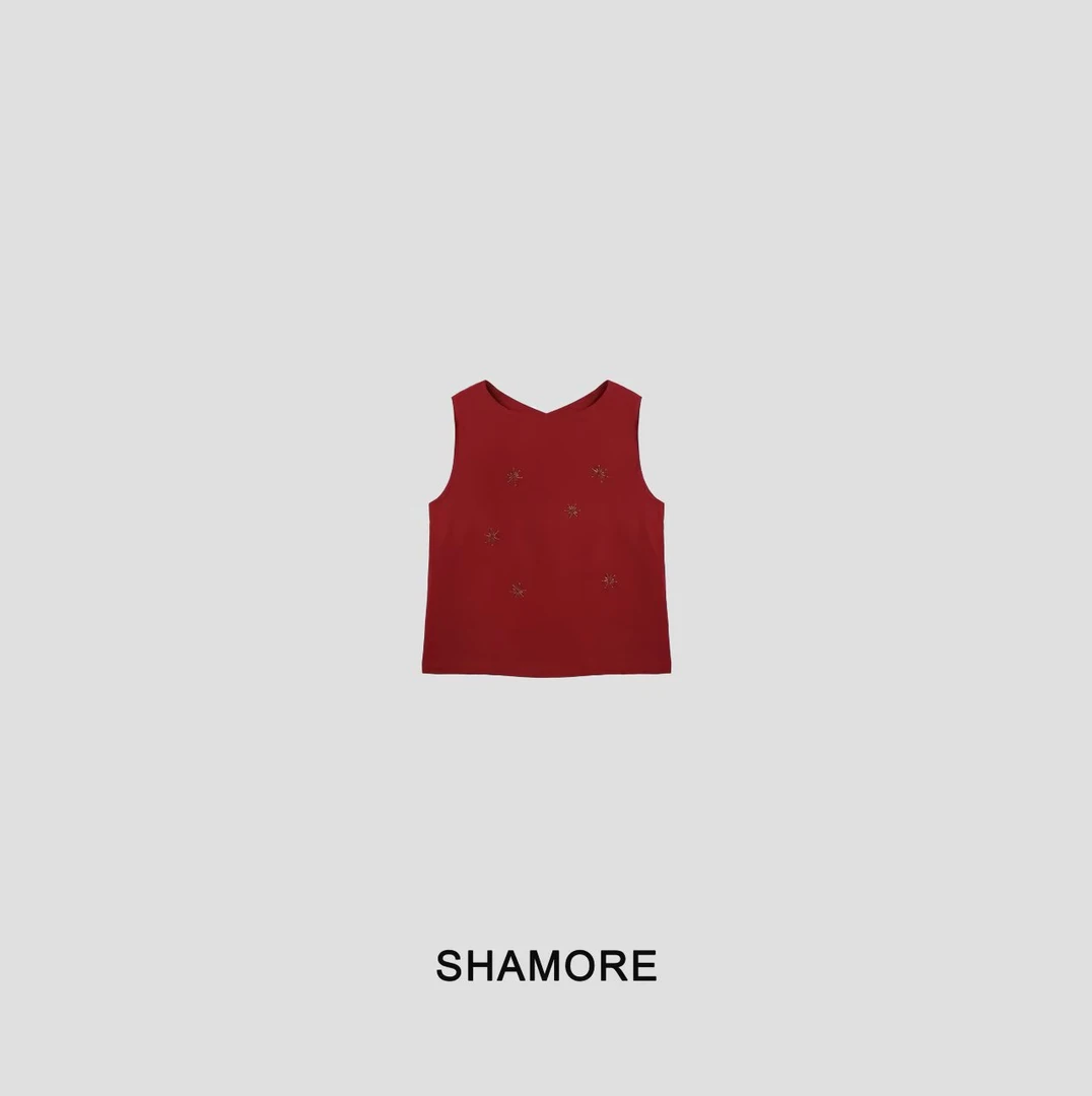 SHAMORE 「红色密码」100%亚麻工艺定制马甲上衣洋气衣服女SM0002
