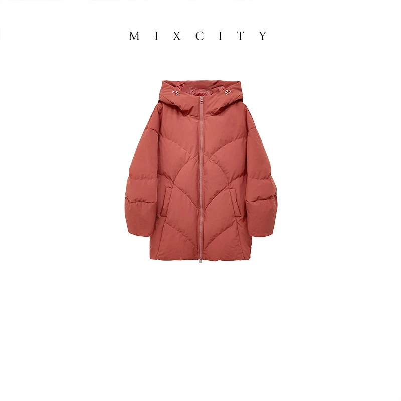 【MIXCITY亚楠家】冬日一抹红◆安心鹅绒中长款连帽羽绒服外套9267
