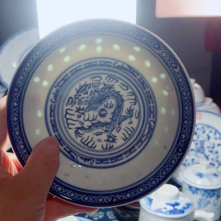 青花玲珑5.5寸骨碟玲珑