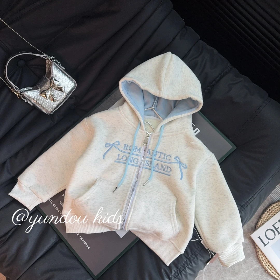 加绒加厚2025新款刺绣女童卫衣秋冬时尚宽松髦百搭儿童上衣外套TZ