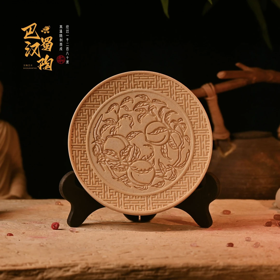 【寿桃壶承】汉陶旗舰店-非遗茶盘，茶宠吸水雕刻精美干泡台吸水茶盘