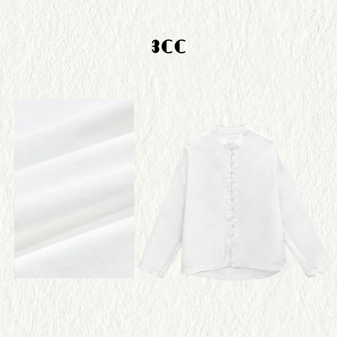 3CC【西西里公主】极简复古立领中式扣畔衬衫百搭长袖衬衣8809