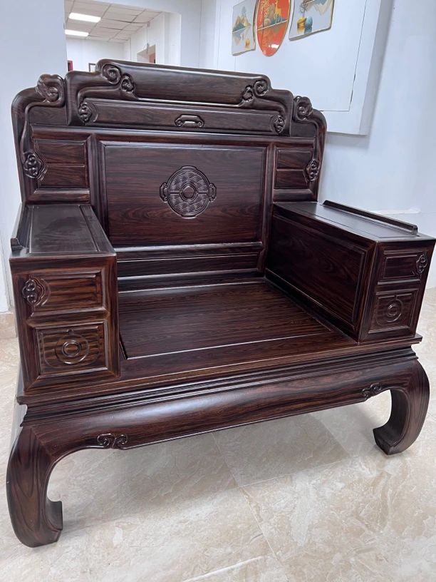 新中式123五件套 客厅 家用复古古典两用双人大床木质储物雕花